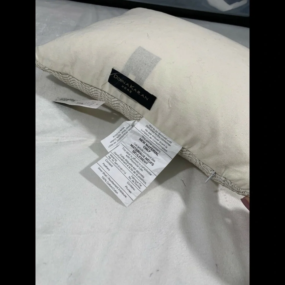 NWT $175 Donna Karan Faux Leather Woven Decorative Pillow Ivory‎ [SZ 12